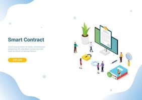 isometric electronic digital contract concept for website template vector