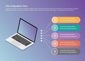 infografías de portátiles con estilo isométrico y viñetas de 5 puntos. vector