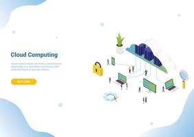 isometric 3d cloud computing concept for website template vector