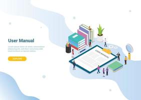 user manual book concept with people and some guide on the clipboard vector