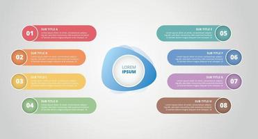 Lista de proceso de 8 pasos infográficos con banner de título central vector