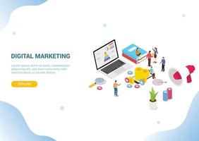 isometric digital marketing concept for website template vector