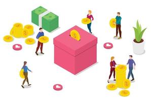 isometric people donation concept with team people vector