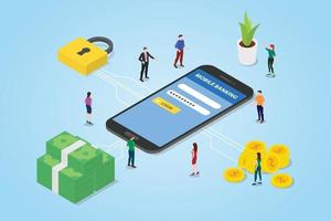 mobile payment concept with smartphone money and security vector