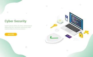 cyber security concept with team people and secure code vector