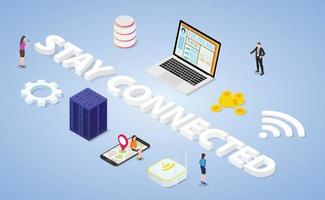 stay connected concept with big word and technology tools vector