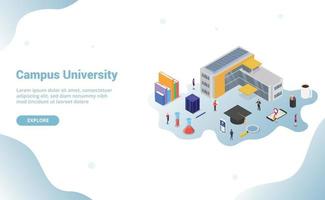 concepto de vida del campus universitario con gran edificio vector