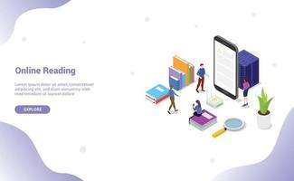 online or digital reading book concept with people read vector