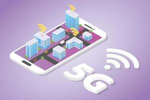 5g network on smart city building technology with wifi vector