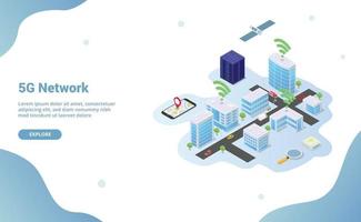 5g network on smart city building technology vector