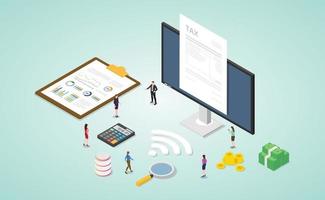 online tax report with paper document and monitor with money vector
