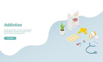 drug addiction concept with variations of drugs for website vector