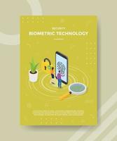 security biometric technology people stand front smartphone vector