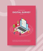 Digital survey people fill checklist on laptop for template of banner vector