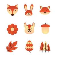 conjunto de iconos de flora y fauna vector