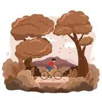 Actividad de ciclismo en otoño con paisajes naturales. vector