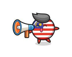 ilustración de personaje de insignia de bandera de malasia sosteniendo un megáfono vector