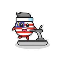 malaysia flag badge cartoon character walking on the treadmill vector