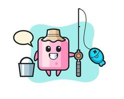 Mascot character of marshmallow as a fisherman vector