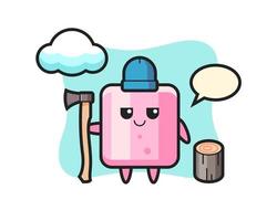 Character cartoon of marshmallow as a woodcutter vector