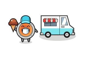 caricatura de mascota de altavoz con camión de helados vector