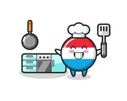 ilustración de personaje de insignia de bandera de luxemburgo mientras un chef está cocinando vector