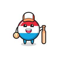 Cartoon character of luxembourg flag badge as a baseball player vector