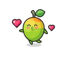 Caricatura de personaje de mango con gesto de besos vector