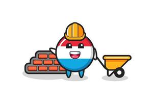 Cartoon character of luxembourg flag badge as a builder vector