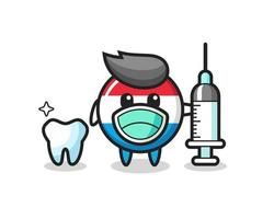 Personaje de mascota de la insignia de la bandera de Luxemburgo como dentista vector