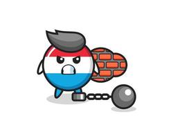 Character mascot of luxembourg flag badge as a prisoner vector