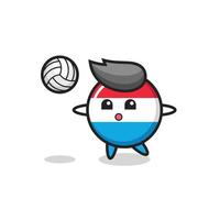 personaje de dibujos animados de la insignia de la bandera de luxemburgo está jugando voleibol vector