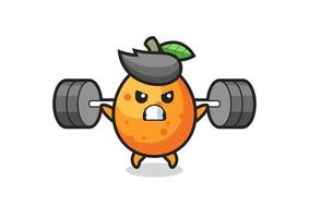 kumquat mascot cartoon with a barbell vector