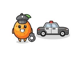 mascota de dibujos animados de kumquat como policía vector