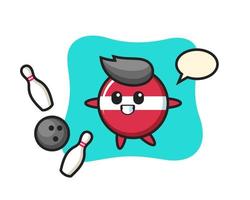 Character cartoon of latvia flag badge is playing bowling vector