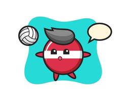 Character cartoon of latvia flag badge is playing volleyball vector