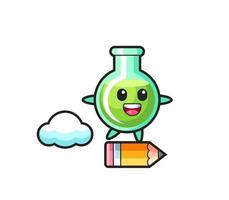 lab beakers mascot illustration riding on a giant pencil vector
