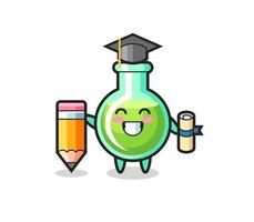 dibujos animados de ilustración de vasos de laboratorio es graduación con un lápiz gigante vector