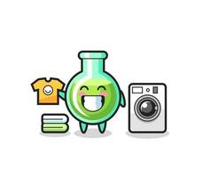 Mascot cartoon of lab beakers with washing machine vector