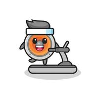 loudspeaker cartoon character walking on the treadmill vector