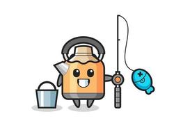 Mascot character of kettle as a fisherman vector