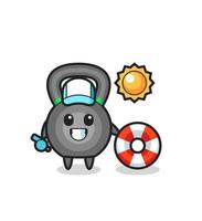 Cartoon mascot of kettlebell as a beach guard vector