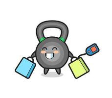 kettlebell mascot cartoon holding a shopping bag vector