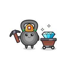 Character Illustration of kettlebell as a miner vector