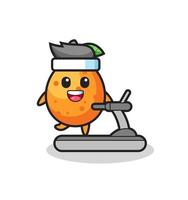 kumquat cartoon character walking on the treadmill vector