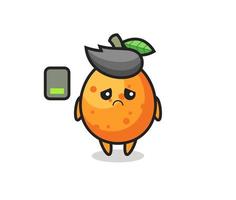 Personaje de mascota kumquat haciendo un gesto cansado vector