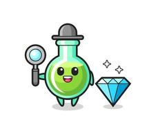 Ilustración del personaje de vasos de laboratorio con un diamante. vector