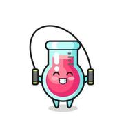 laboratory beaker character cartoon with skipping rope vector