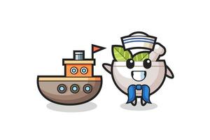 mascota de personaje de cuenco de hierbas como un marinero vector