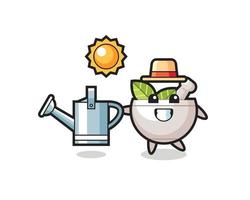 Cartoon character of herbal bowl holding watering can vector